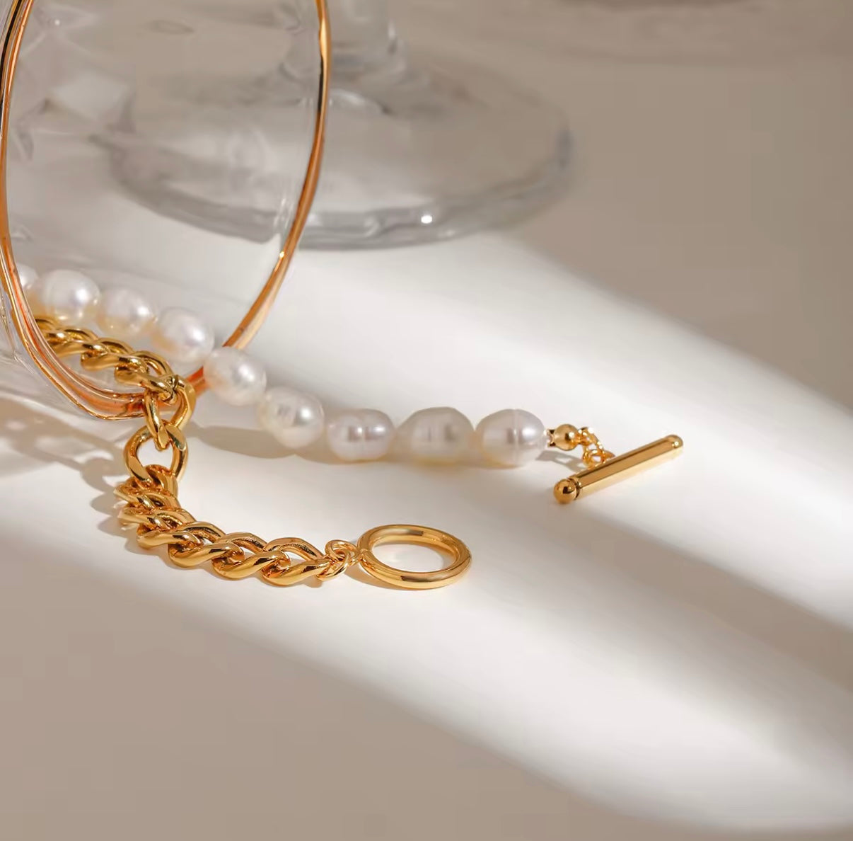 18k Buckle Stainless Steel Pearl Splicing Chain Bracelet Anklet Simple Ins Style Fashion Jewelry