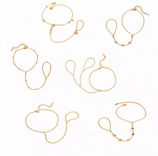 Celestial Butterfly Whisper 18K Gold Stainless Steel Pearl Finger Chain Minimalist Hand Chain