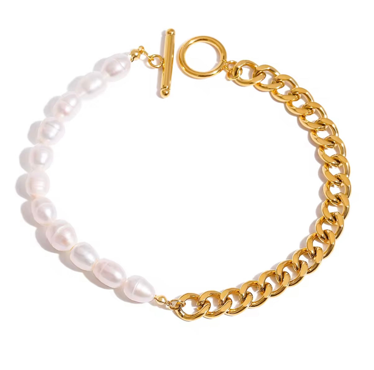 18k Buckle Stainless Steel Pearl Splicing Chain Bracelet Anklet Simple Ins Style Fashion Jewelry