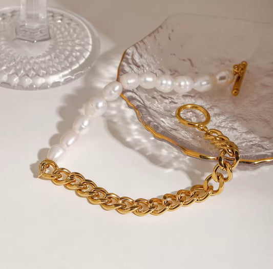 18k Buckle Stainless Steel Pearl Splicing Chain Bracelet Anklet Simple Ins Style Fashion Jewelry